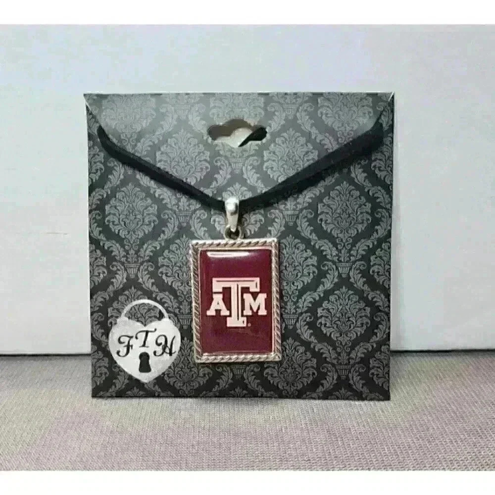 Texas A&M University Aggies Pendant Necklace NCAA Jewelry 18" Black Leather Cord
